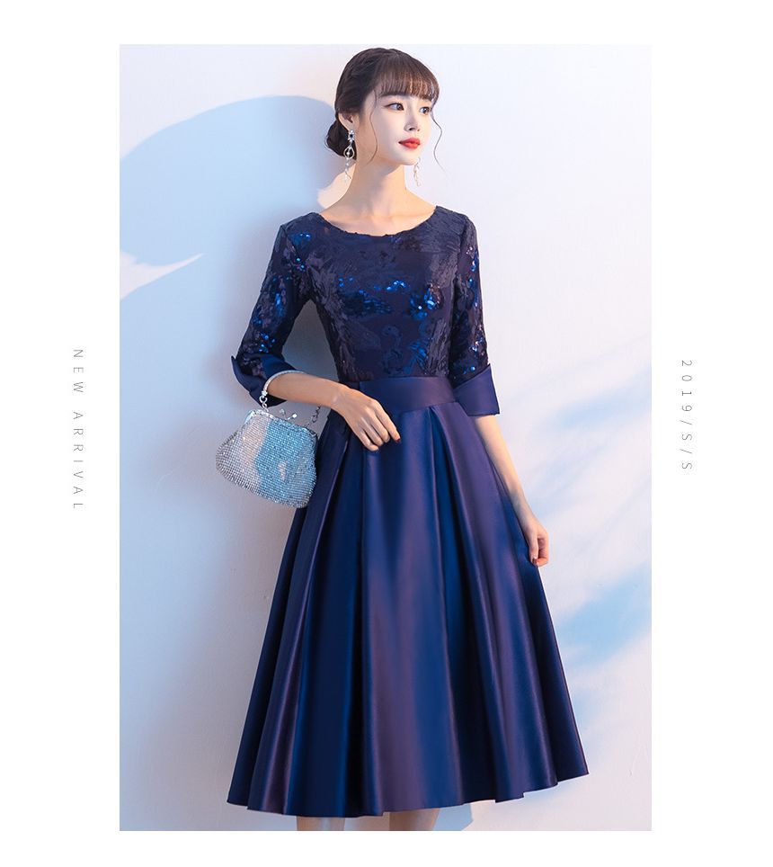 / Elbow-Sleeve Cocktail Evening Gown Dress A-Line