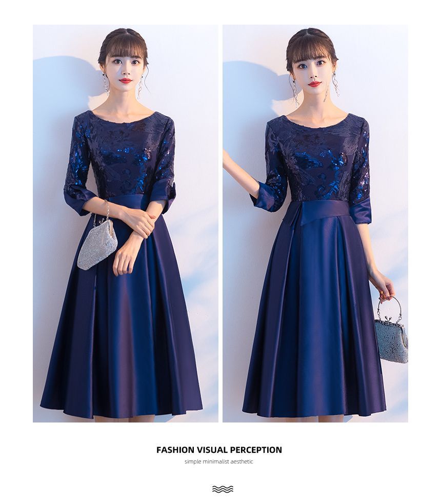 / Elbow-Sleeve Cocktail Evening Gown Dress A-Line