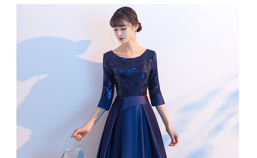 / Elbow-Sleeve Cocktail Evening Gown Dress A-Line