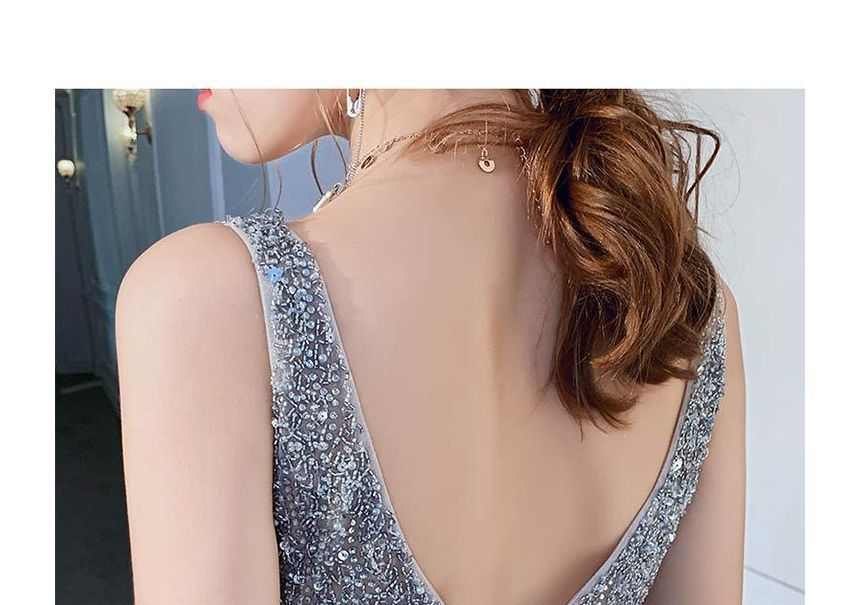 Sleeveless Embellished Mesh Slit A-Line Evening Gown