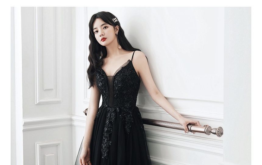 Spaghetti Strap Sequin Mesh Cocktail Dress