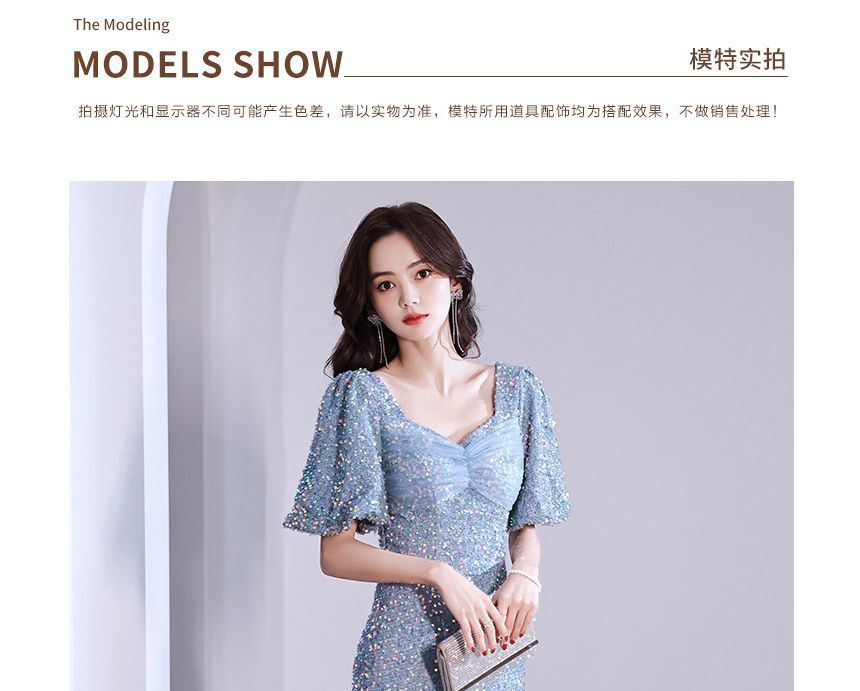 Evening Glitter Mermaid Gown V-Neck