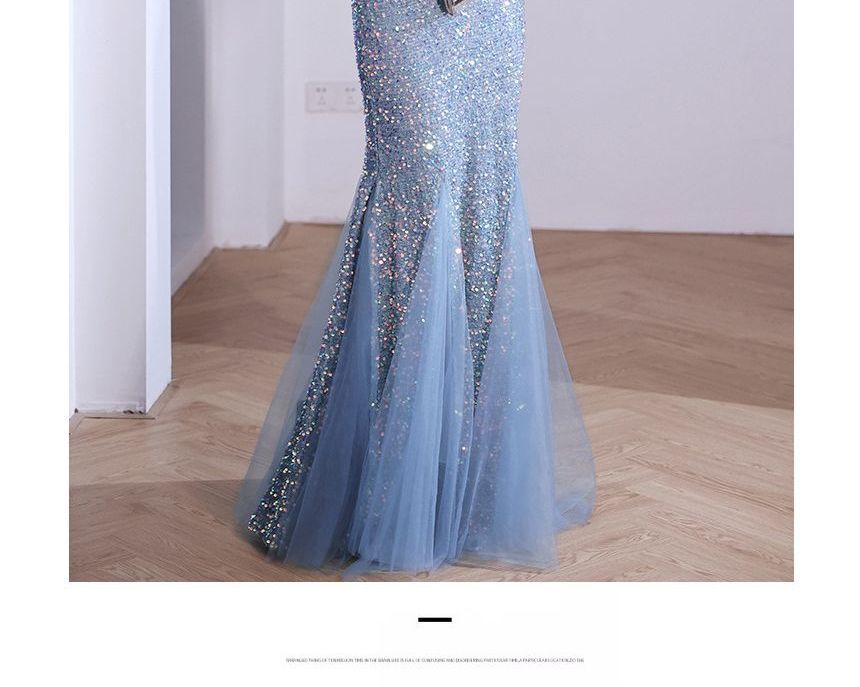 Evening Glitter Mermaid Gown V-Neck