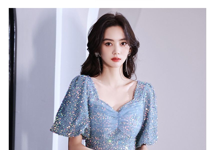 Evening Glitter Mermaid Gown V-Neck