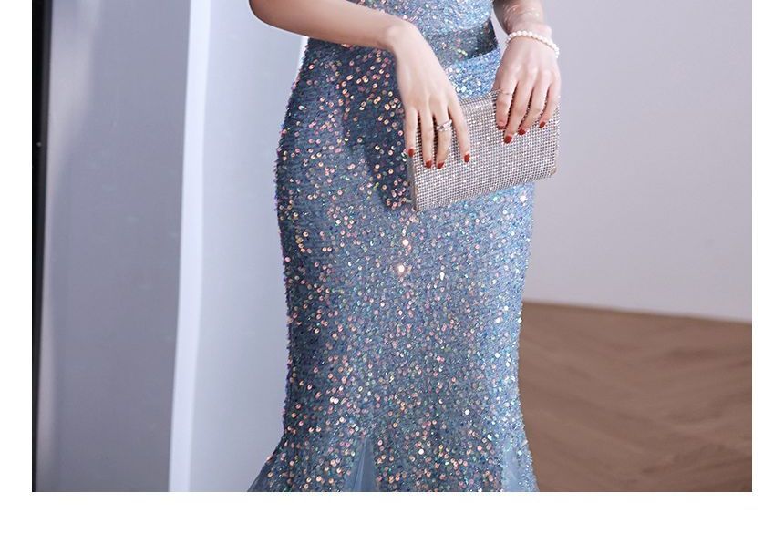 Evening Glitter Mermaid Gown V-Neck