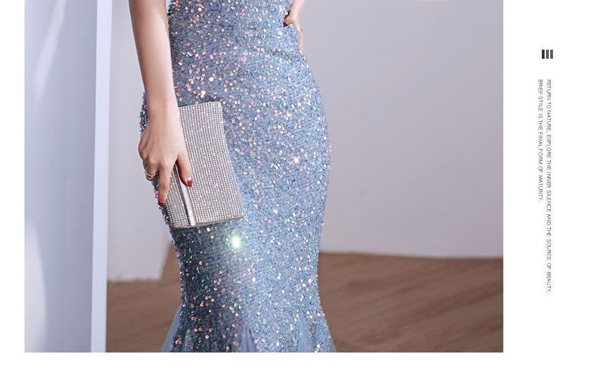 Evening Glitter Mermaid Gown V-Neck