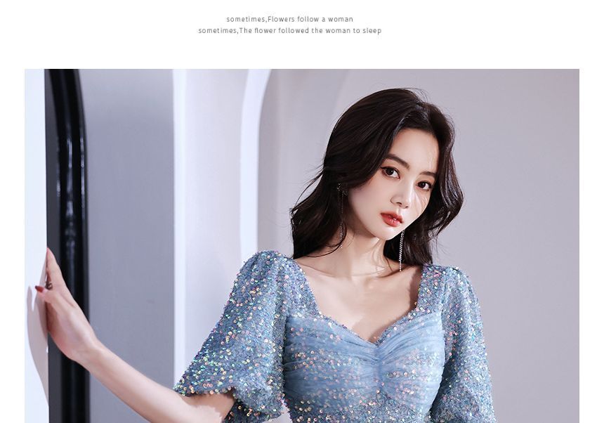 Evening Glitter Mermaid Gown V-Neck