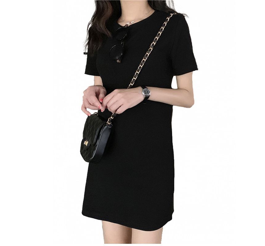 Dress Plain Short-Sleeve T-Shirt Mini Round Neck