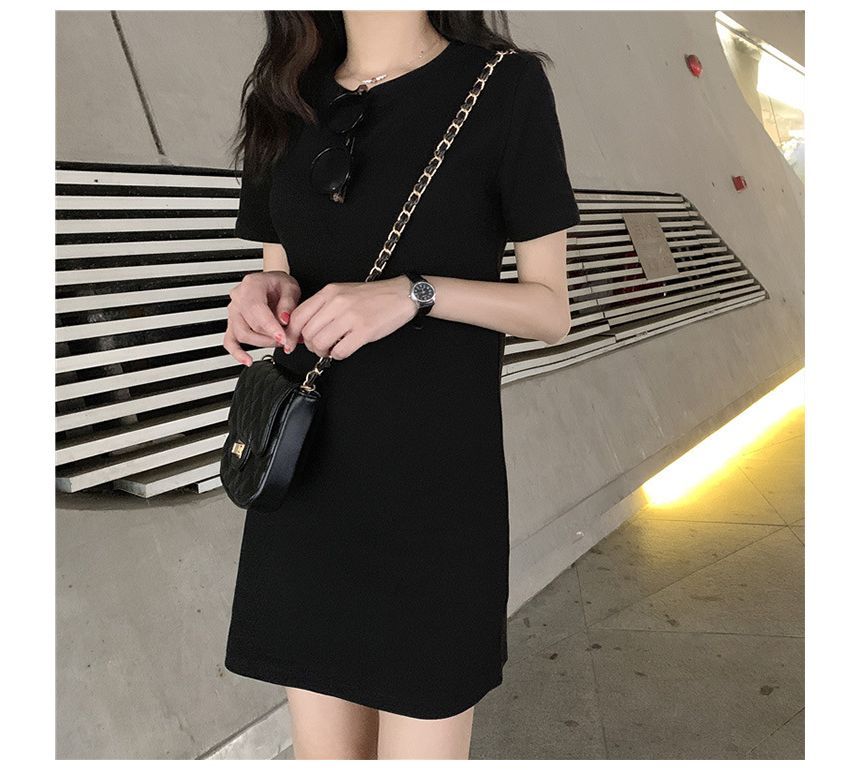 Dress Plain Short-Sleeve T-Shirt Mini Round Neck