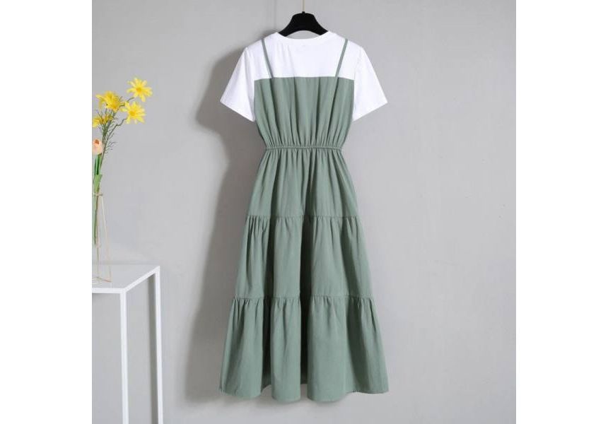 Dress Neck Midi Two-Piece A-Line Round Short-Sleeve Mock