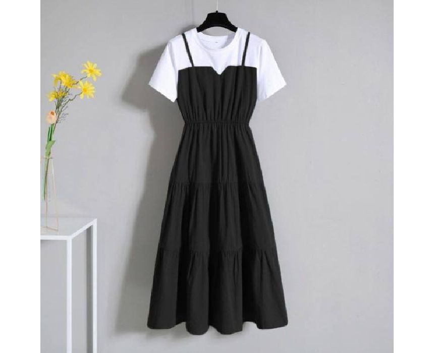 Dress Neck Midi Two-Piece A-Line Round Short-Sleeve Mock