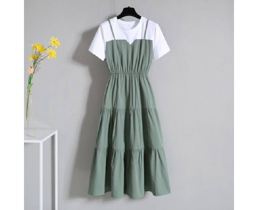 Dress Neck Midi Two-Piece A-Line Round Short-Sleeve Mock