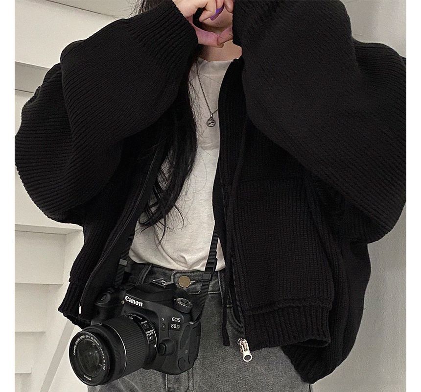 Plain Hooded Zip Cardigan