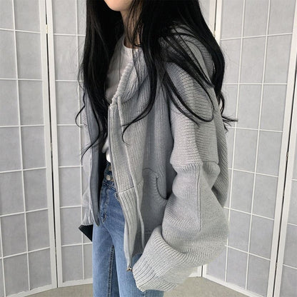 Plain Hooded Zip Cardigan