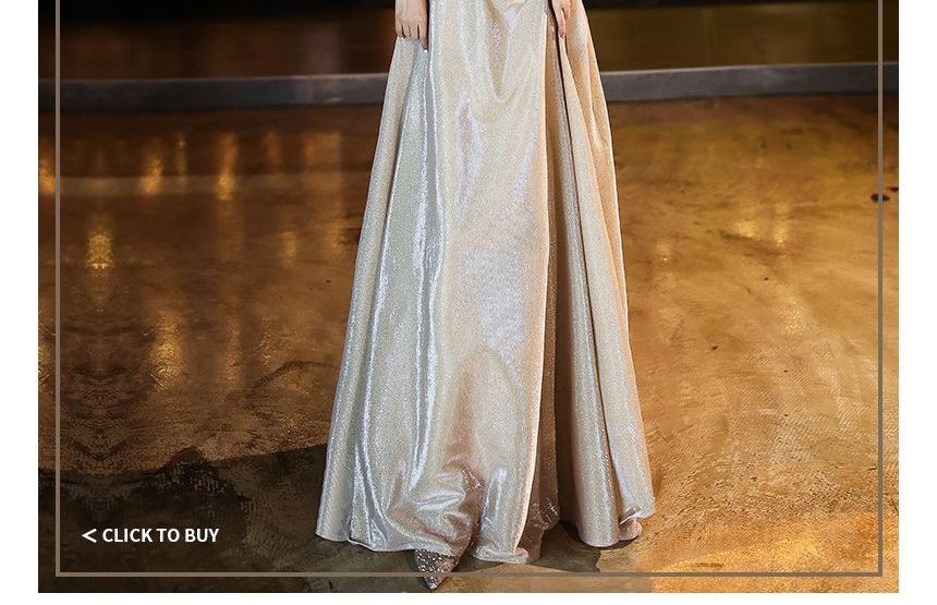 Gown Cocktail Shoulder Glitter / Off Evening A-Line Dress