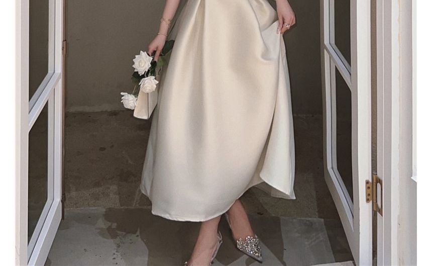 Plain Strap Slim-Fit Spaghetti Dress Midi