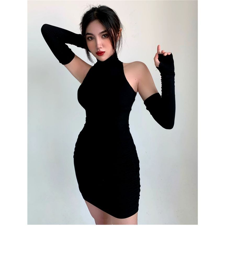 Dress Mini Turtleneck With Sleeves Plain Sleeveless Arm