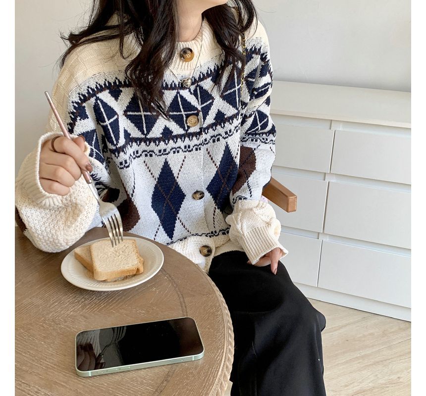 Pattern Cardigan Loose-Fit