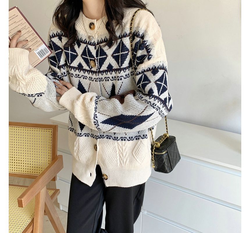 Pattern Cardigan Loose-Fit