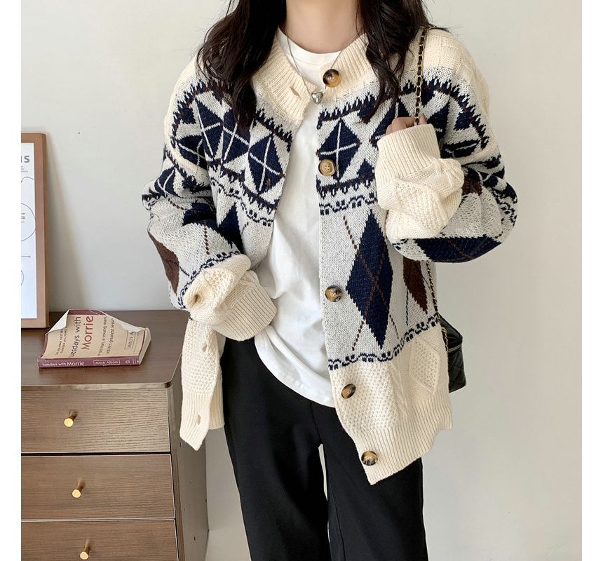 Pattern Cardigan Loose-Fit