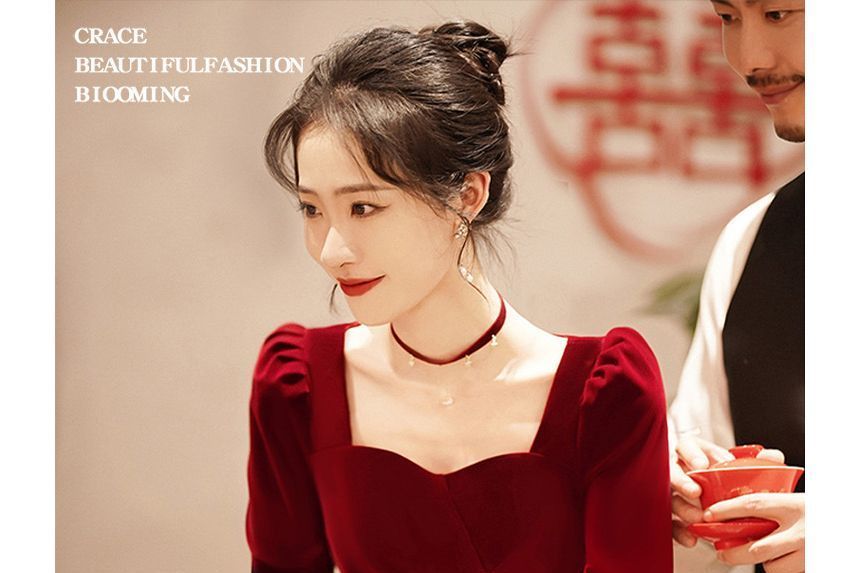 Evening Cocktail / Long-Sleeve A-Line Dress Gown