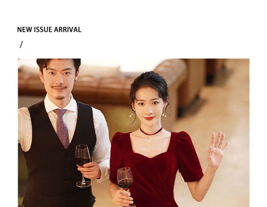 Evening Cocktail / Long-Sleeve A-Line Dress Gown