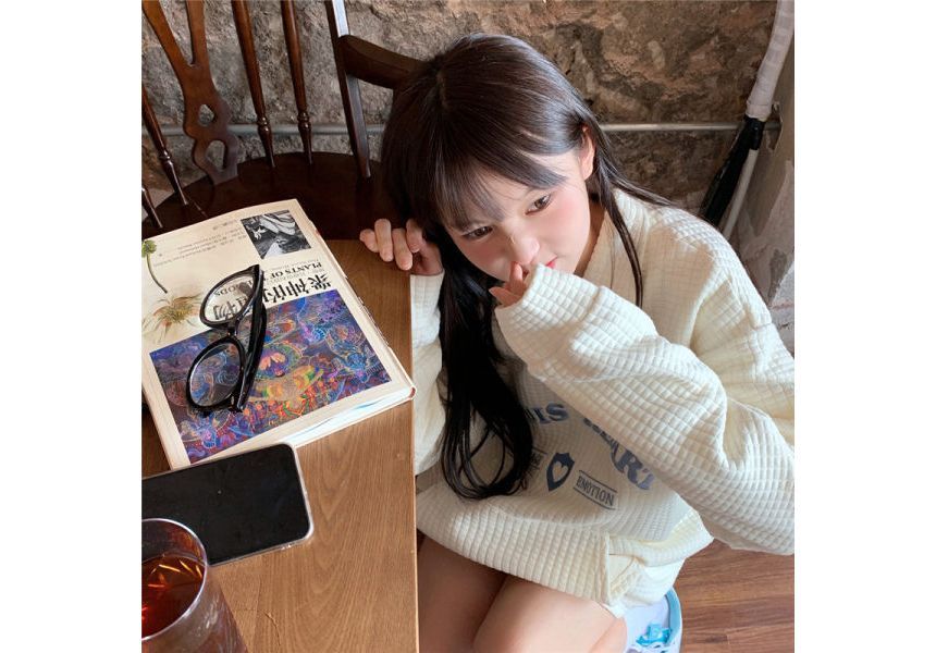 Oversized Embroidered Collar Letter Sweatshirt