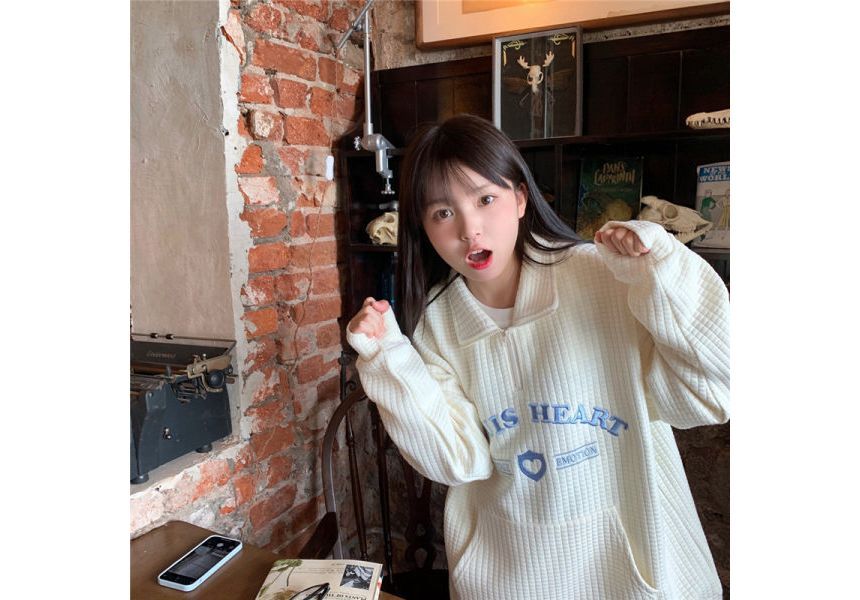 Oversized Embroidered Collar Letter Sweatshirt