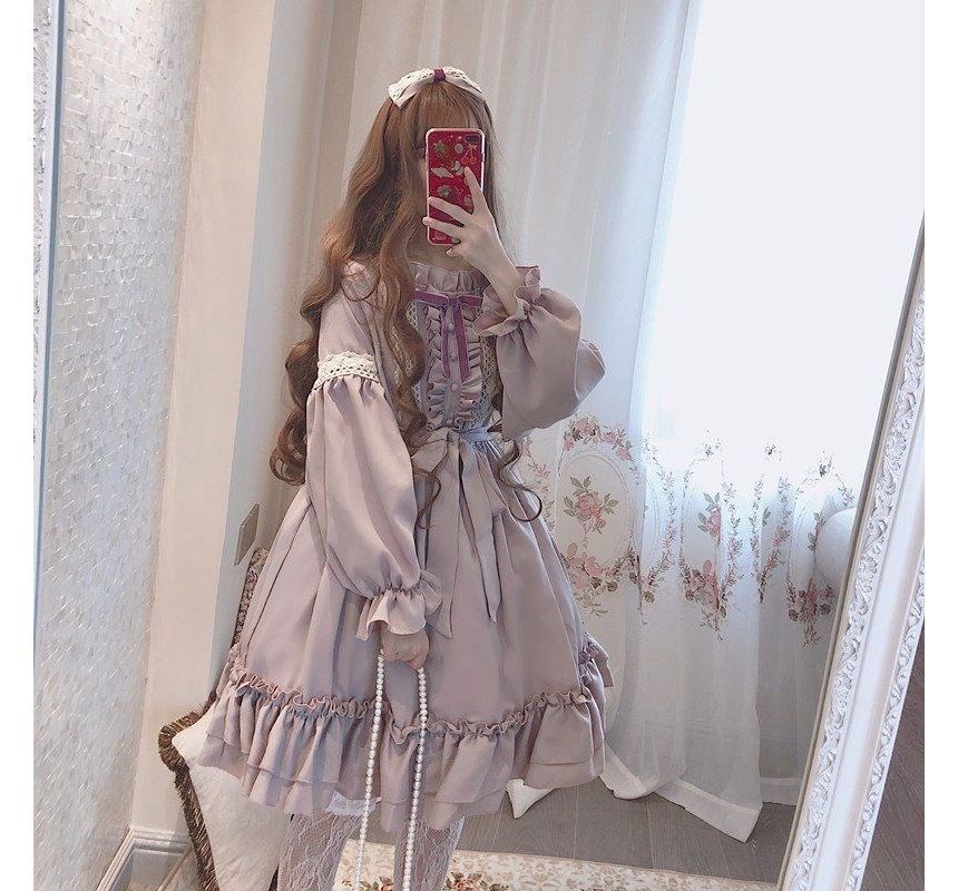 Long-Sleeve Frill Trim Lolita Dress