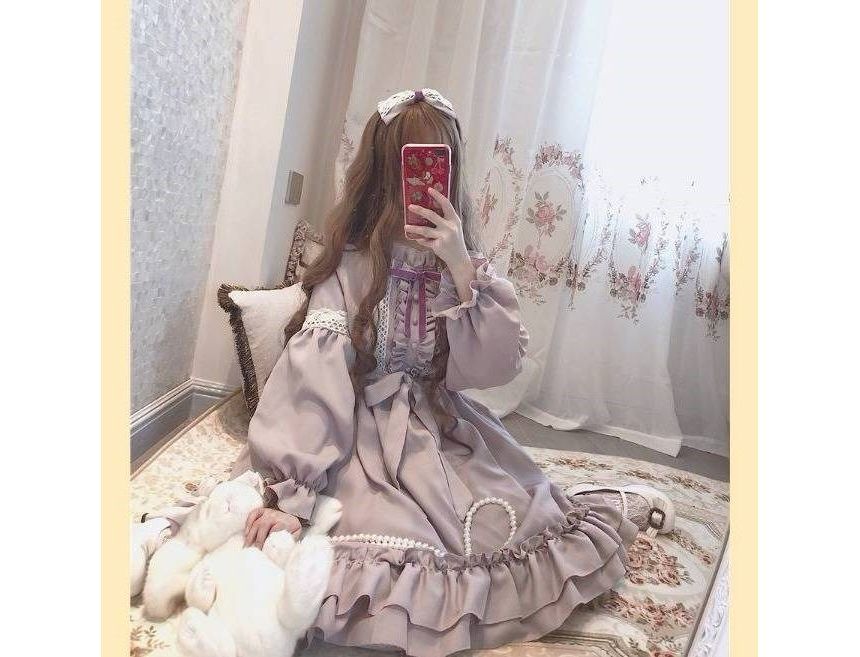 Long-Sleeve Frill Trim Lolita Dress