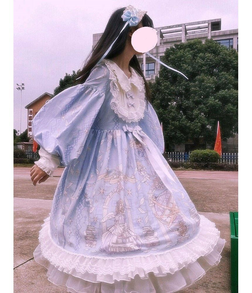 Puff-Sleeve Pattern Print Lolita Dress