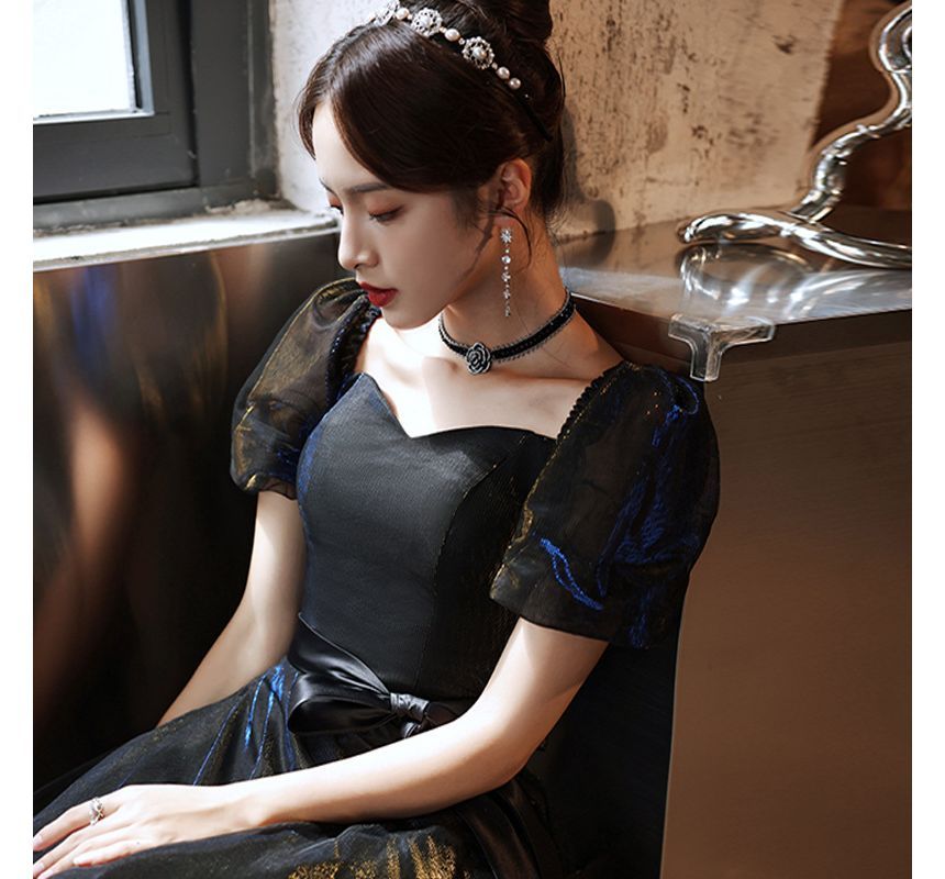 Mesh Evening Gown Sleeve Dress A-Line Puff Cocktail /