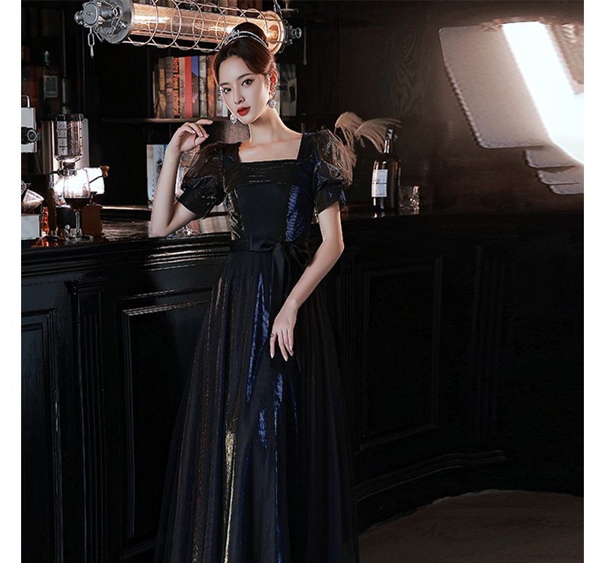 Mesh Evening Gown Sleeve Dress A-Line Puff Cocktail /