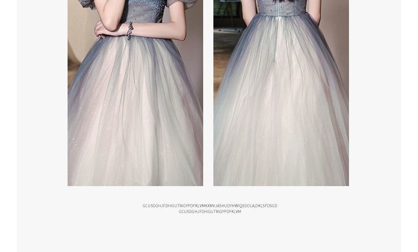 Gown Gradient Evening Midi / Puff-Sleeve A-Line Dress Mesh