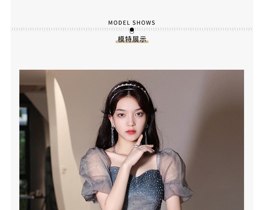 Gown Gradient Evening Midi / Puff-Sleeve A-Line Dress Mesh