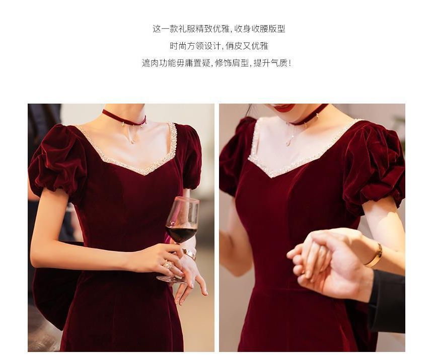 Bow Puff-Sleeve / Evening Midi Mermaid Gown Dress