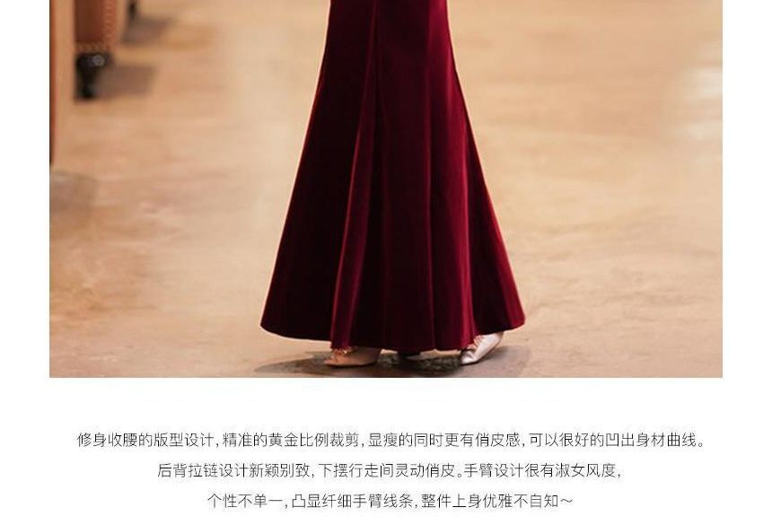 Bow Puff-Sleeve / Evening Midi Mermaid Gown Dress