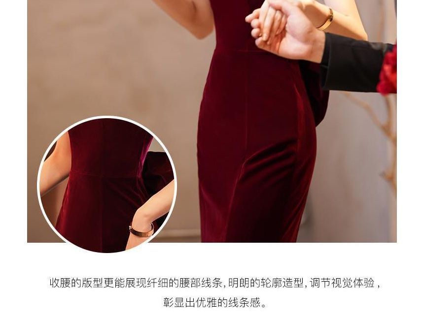 Bow Puff-Sleeve / Evening Midi Mermaid Gown Dress