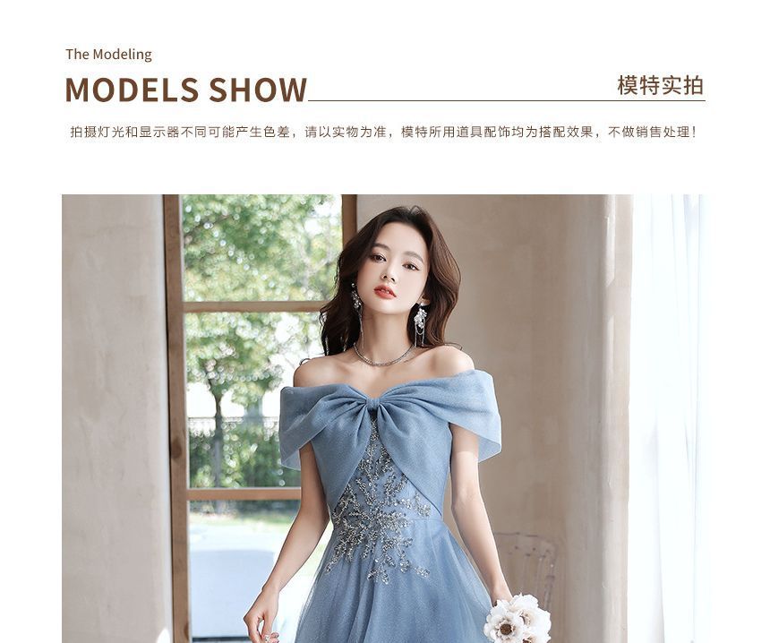 A-Line / Midi Gown Evening Sequin Dress Off-Shoulder