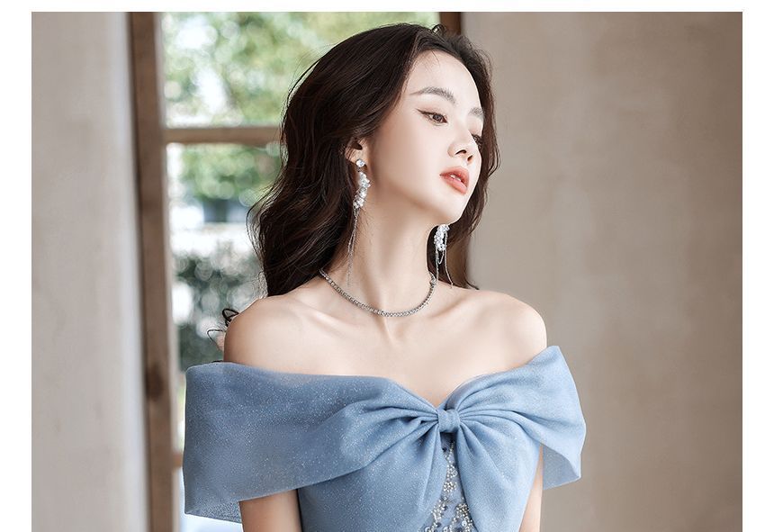 A-Line / Midi Gown Evening Sequin Dress Off-Shoulder