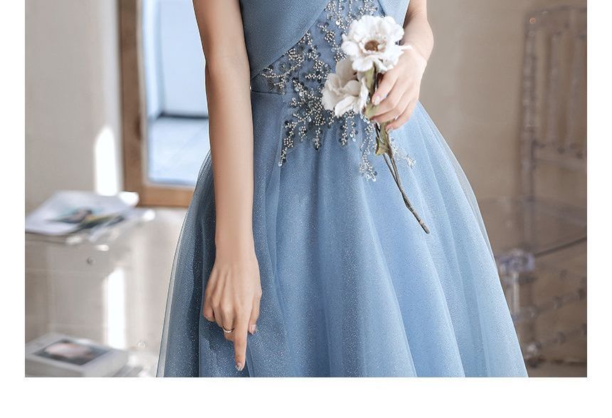 A-Line / Midi Gown Evening Sequin Dress Off-Shoulder