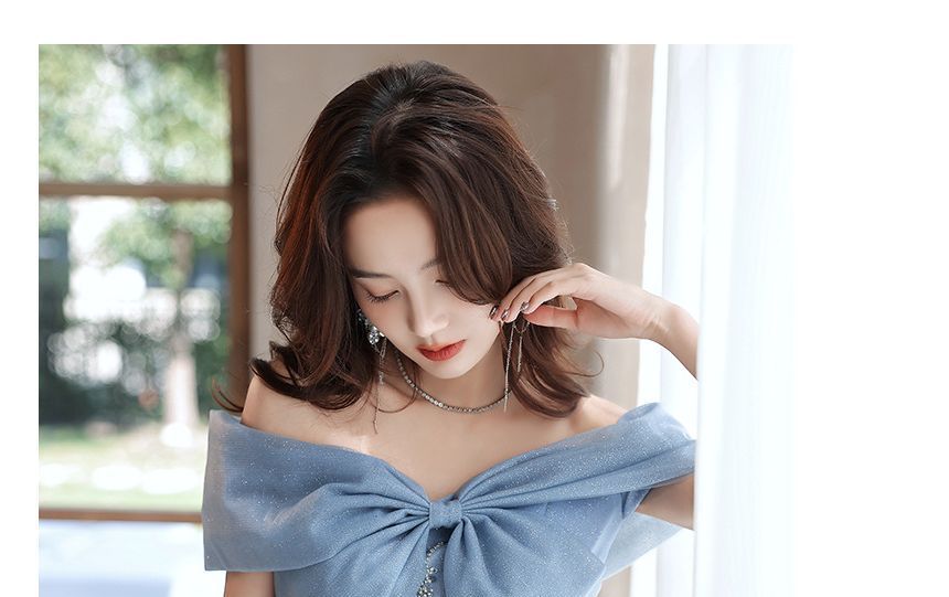 A-Line / Midi Gown Evening Sequin Dress Off-Shoulder