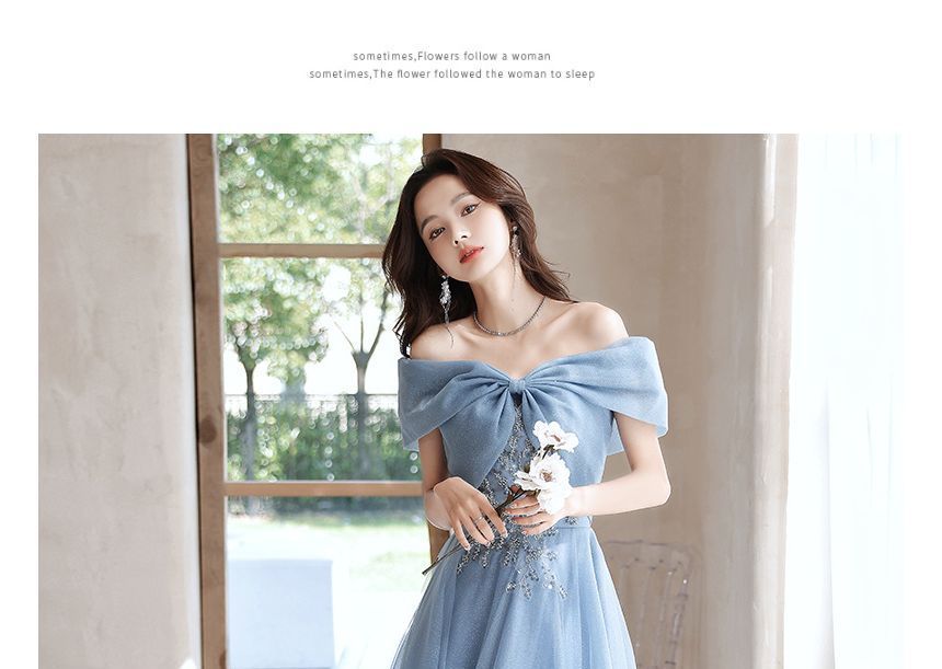 A-Line / Midi Gown Evening Sequin Dress Off-Shoulder