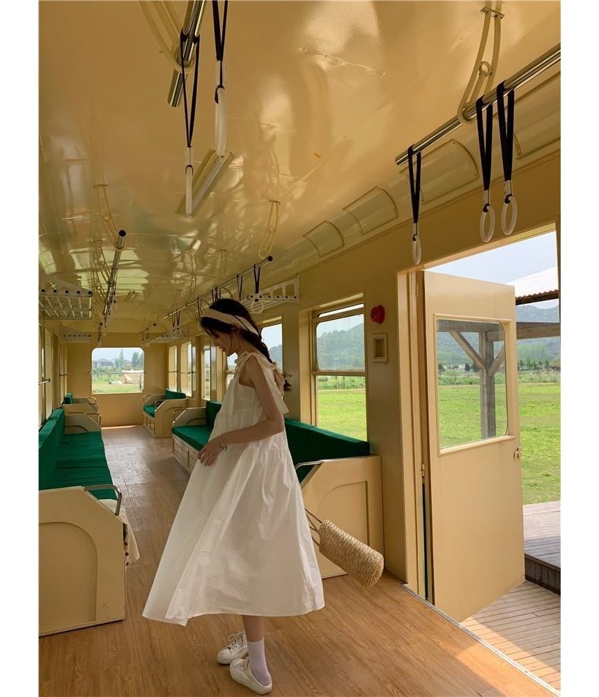 Spaghetti Midi Plain Sundress Strap