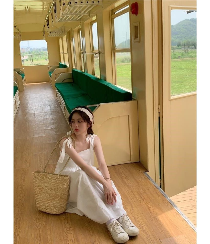 Spaghetti Midi Plain Sundress Strap