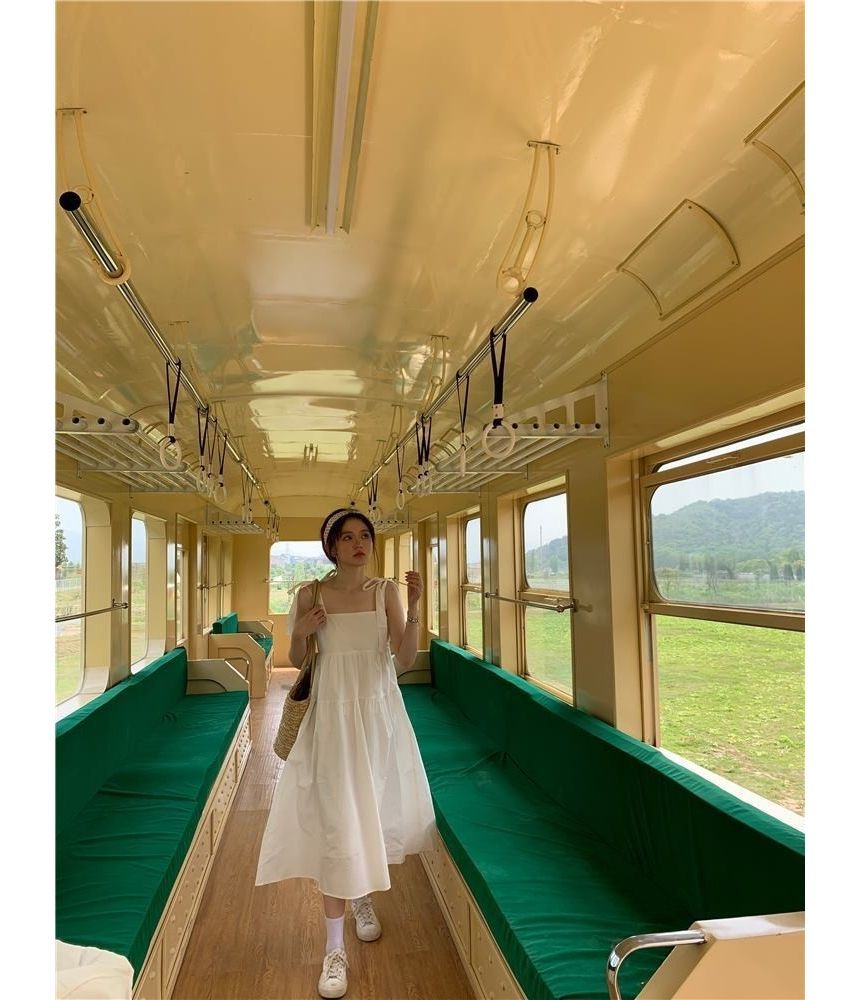 Spaghetti Midi Plain Sundress Strap