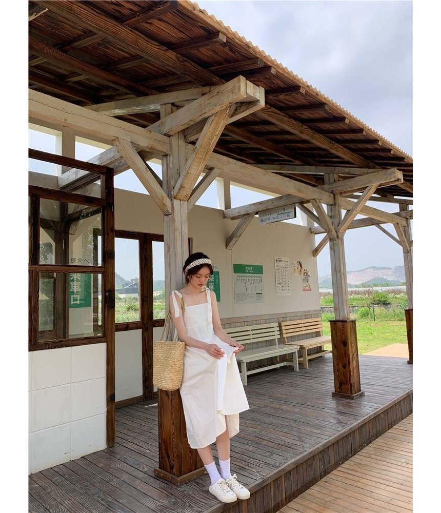 Spaghetti Midi Plain Sundress Strap