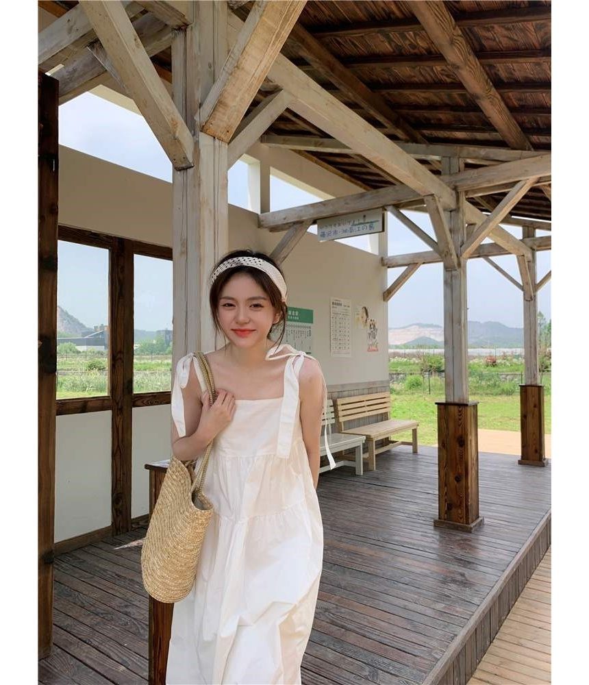 Spaghetti Midi Plain Sundress Strap