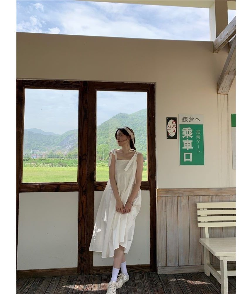 Spaghetti Midi Plain Sundress Strap