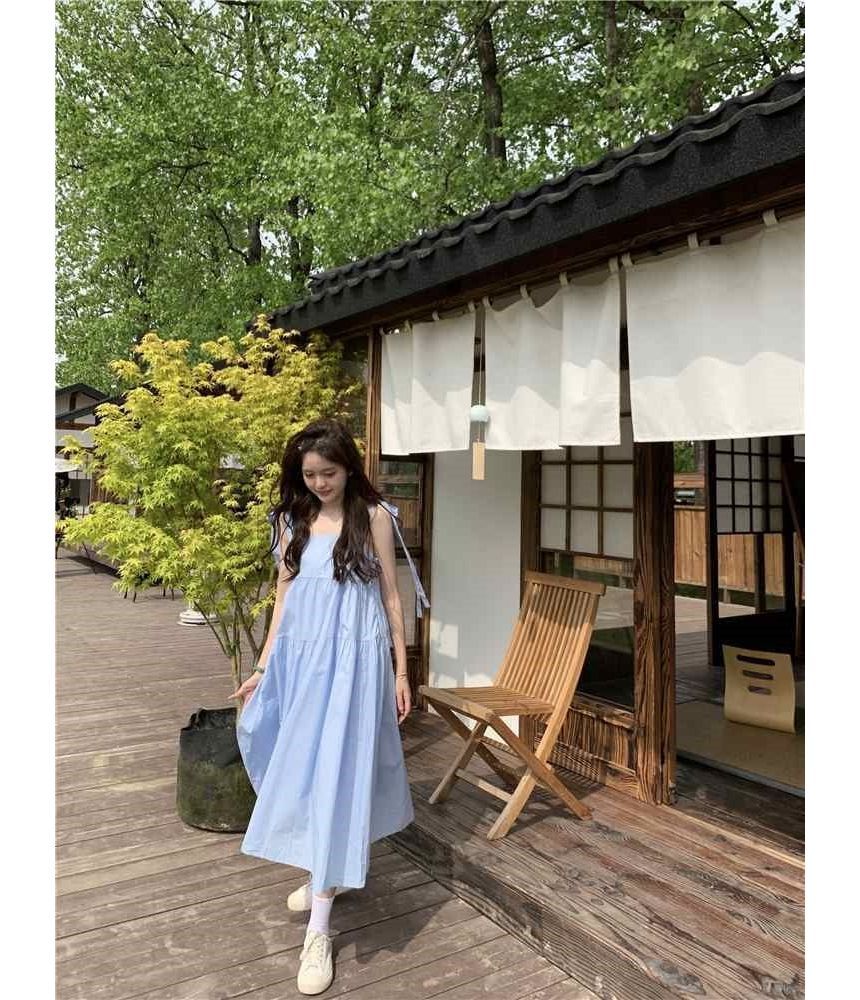 Spaghetti Midi Plain Sundress Strap